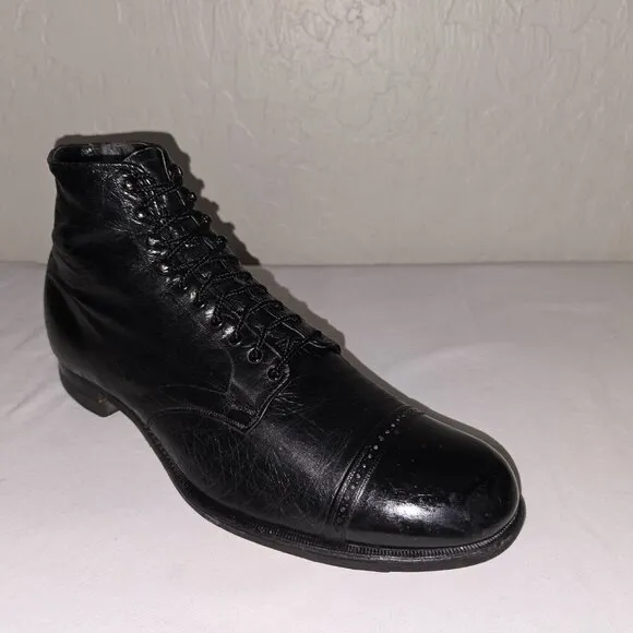 Vintage 1920's - 1930's Men's Black Leather Lace Up Cap Toe Ankle Boots Size 10