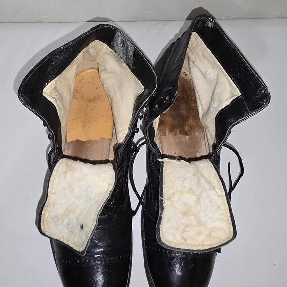 Vintage 1920's - 1930's Men's Black Leather Lace Up Cap Toe Ankle Boots Size 10