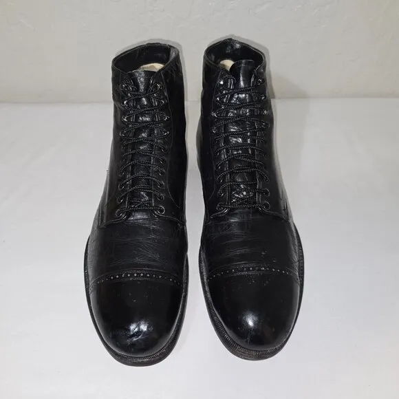 Vintage 1920's - 1930's Men's Black Leather Lace Up Cap Toe Ankle Boots Size 10