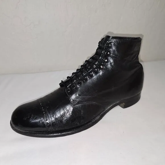 Vintage 1920's - 1930's Men's Black Leather Lace Up Cap Toe Ankle Boots Size 10