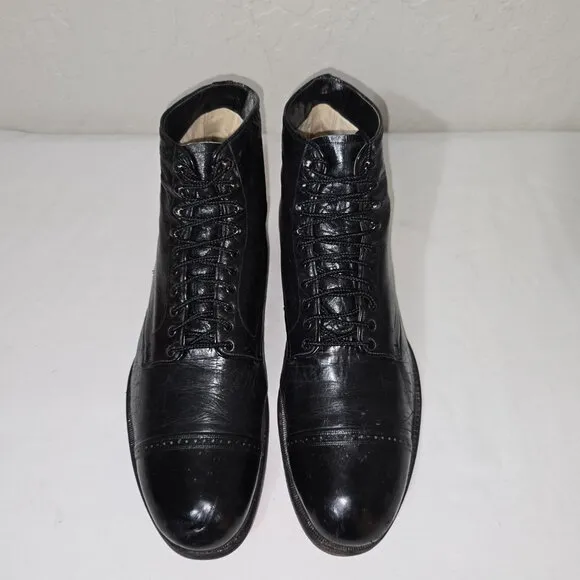 Vintage 1920's - 1930's Men's Black Leather Lace Up Cap Toe Ankle Boots Size 10