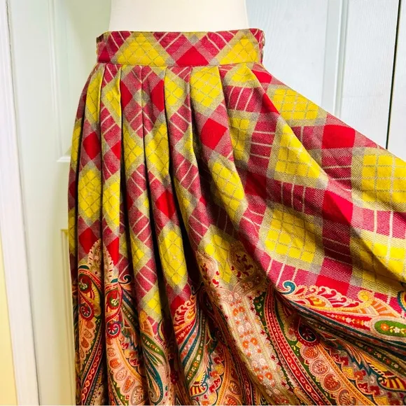 Vintage ‘80s Ralph Lauren Paisley Pleats Fringes Wool Silk Slip Pockets Size 8