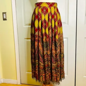 Vintage ‘80s Ralph Lauren Paisley Pleats Fringes Wool Silk Slip Pockets Size 8