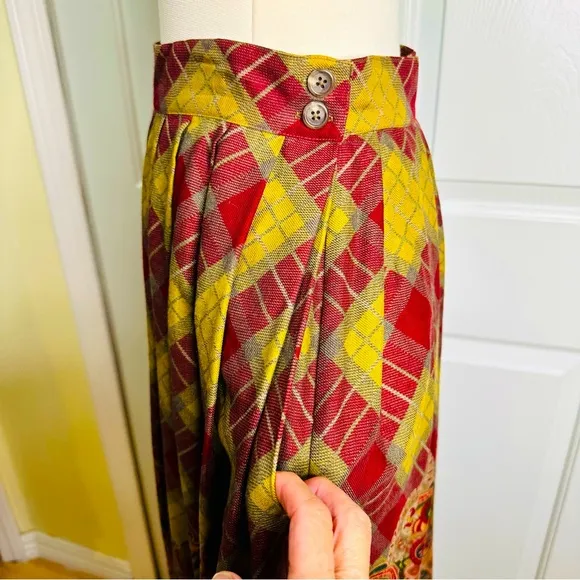Vintage ‘80s Ralph Lauren Paisley Pleats Fringes Wool Silk Slip Pockets Size 8