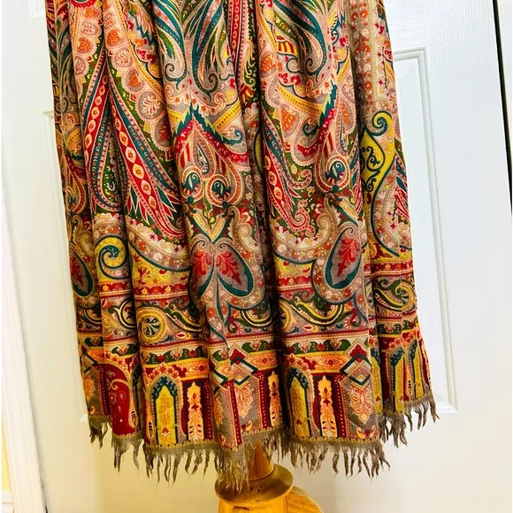 Vintage ‘80s Ralph Lauren Paisley Pleats Fringes Wool Silk Slip Pockets Size 8