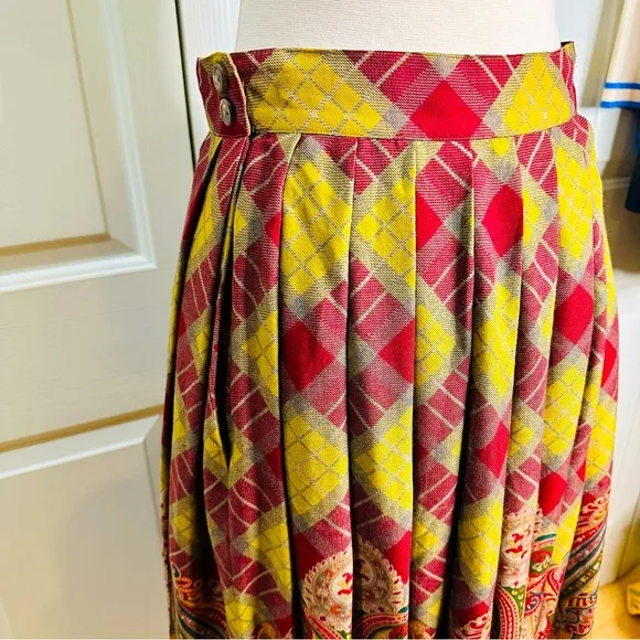 Vintage ‘80s Ralph Lauren Paisley Pleats Fringes Wool Silk Slip Pockets Size 8