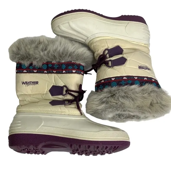 Vintage 90’s Weather Spirits Ski Snow Boots Gray Faux Fur Trim Non Slip Size 8