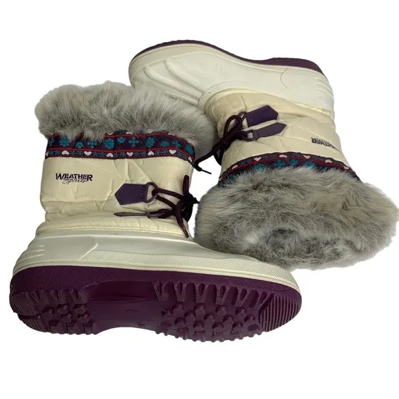 Vintage 90’s Weather Spirits Ski Snow Boots Gray Faux Fur Trim Non Slip Size 8