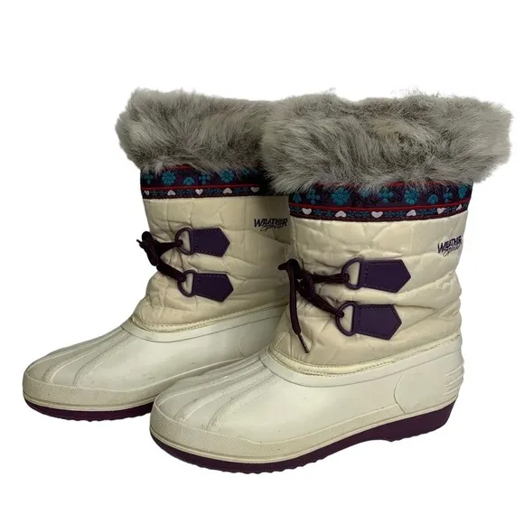Vintage 90’s Weather Spirits Ski Snow Boots Gray Faux Fur Trim Non Slip Size 8