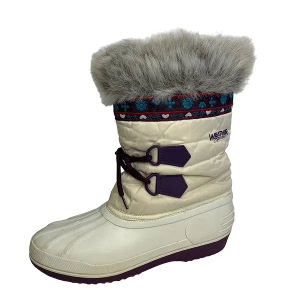 Vintage 90’s Weather Spirits Ski Snow Boots Gray Faux Fur Trim Non Slip Size 8