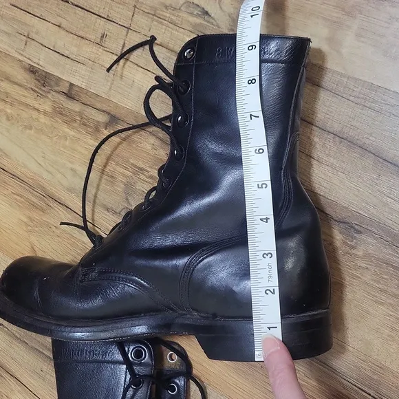 Vintage BF GOODRICH Black Steel Toe Laced Goodyear Heel Combat Boots - 8W