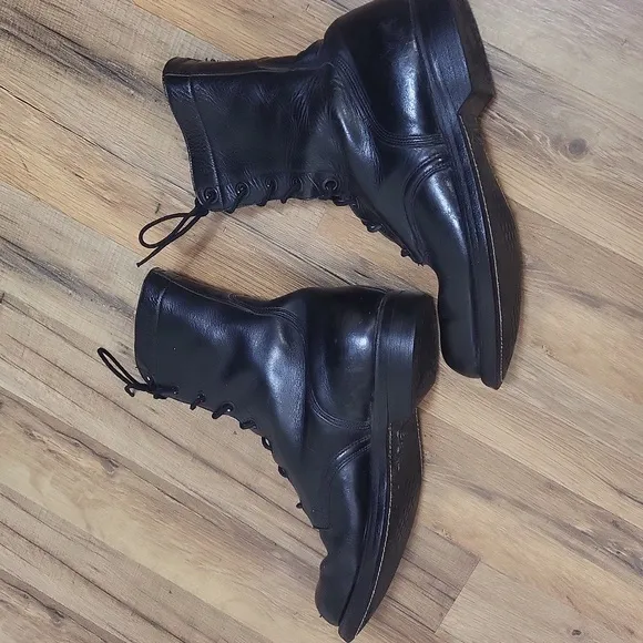 Vintage BF GOODRICH Black Steel Toe Laced Goodyear Heel Combat Boots - 8W