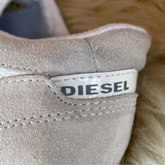 Vintage Diesel White and Cream Slip-On Sneakers logos Old school sz 9