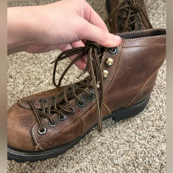 Vintage FRYE Hiker Leather Brown Stitching Boots Lace Up Ankle Women’s Size 8