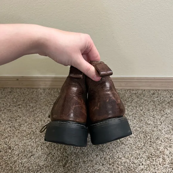 Vintage FRYE Hiker Leather Brown Stitching Boots Lace Up Ankle Women’s Size 8