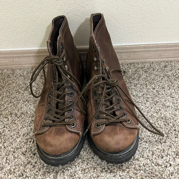 Vintage FRYE Hiker Leather Brown Stitching Boots Lace Up Ankle Women’s Size 8