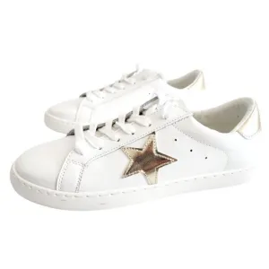 Vintage Havana White Sneakers with Gold Star White Gold Pop Faux Leather Sz 8.5