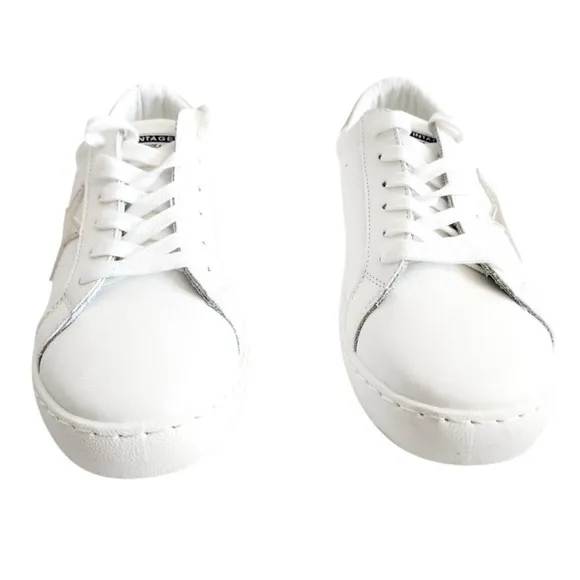 Vintage Havana White Sneakers with Gold Star White Gold Pop Faux Leather Sz 8.5