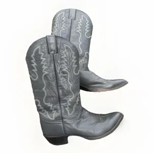 Vintage Justin Western Boots Size 10 E Gray Leather USA Made Style 3498