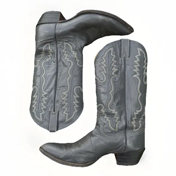Vintage Justin Western Boots Size 10 E Gray Leather USA Made Style 3498