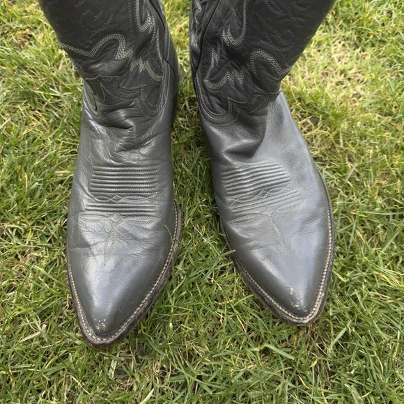 Vintage Justin Western Boots Size 10 E Gray Leather USA Made Style 3498
