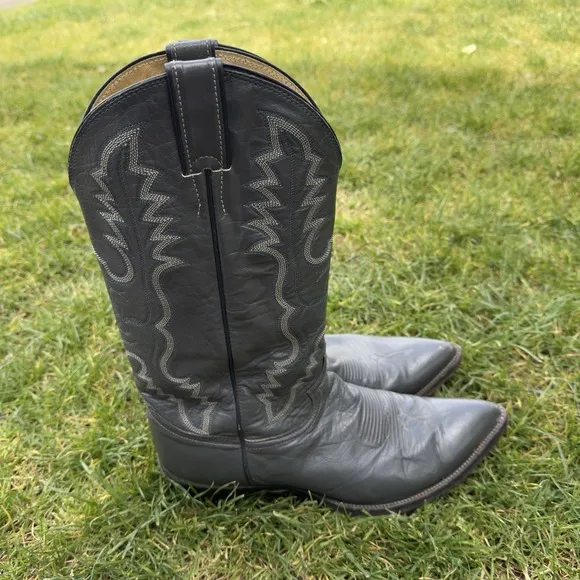 Vintage Justin Western Boots Size 10 E Gray Leather USA Made Style 3498
