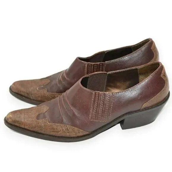 Vintage Matisse Brown Leather Distress Western Ankle Shooties Booties Boots 8.5