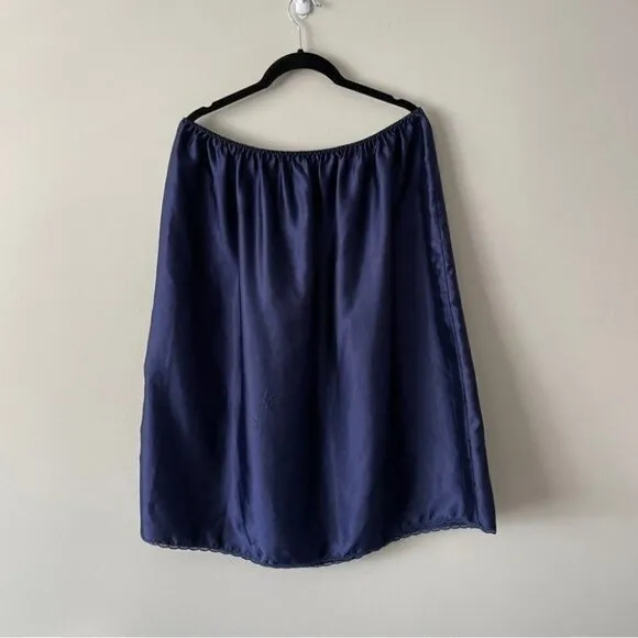 VINTAGE Navy Blue Slip Skirt With Lace Trim 22W