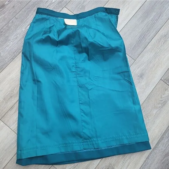 Vintage Pendleton wool skirt size 4 midi Dark teal, pockets!