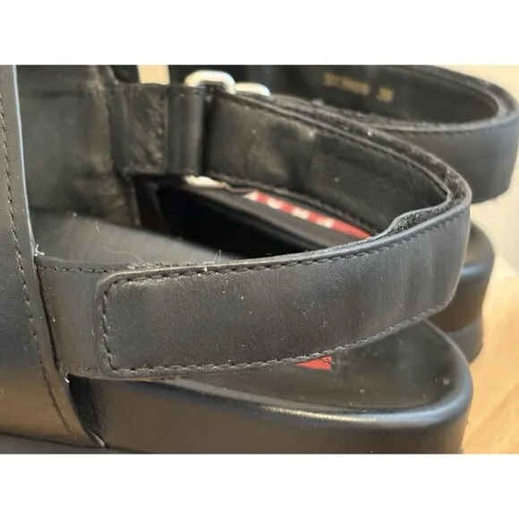 Vintage Prada Women’s Sandals Black Leather Straps Adjustable Slingback Size 39
