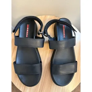 Vintage Prada Women’s Sandals Black Leather Straps Adjustable Slingback Size 39