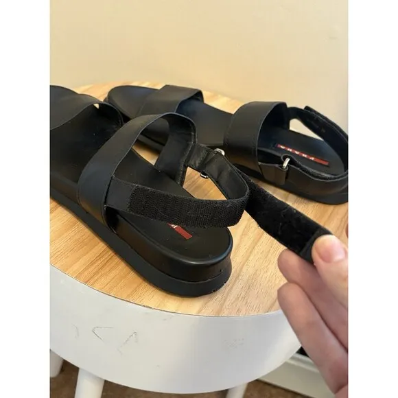 Vintage Prada Women’s Sandals Black Leather Straps Adjustable Slingback Size 39