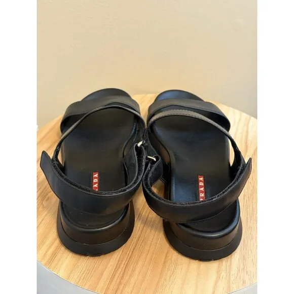 Vintage Prada Women’s Sandals Black Leather Straps Adjustable Slingback Size 39