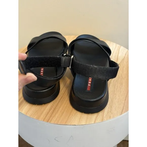 Vintage Prada Women’s Sandals Black Leather Straps Adjustable Slingback Size 39