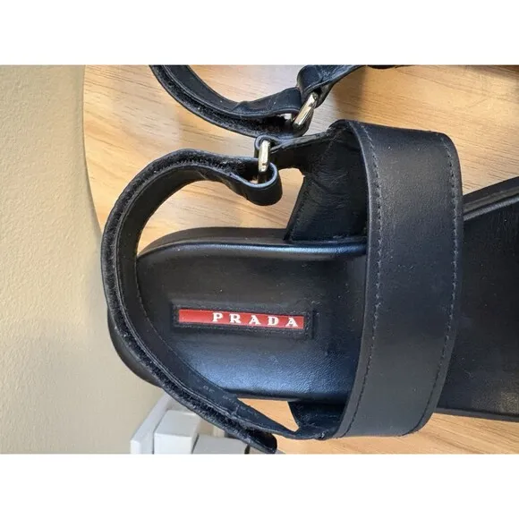 Vintage Prada Women’s Sandals Black Leather Straps Adjustable Slingback Size 39