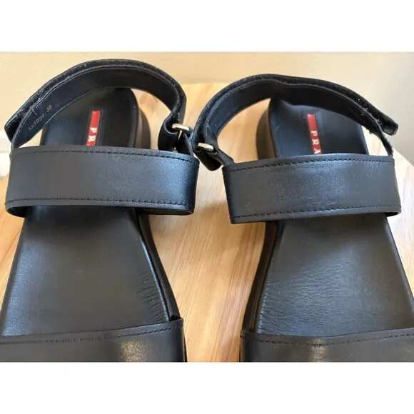Vintage Prada Women’s Sandals Black Leather Straps Adjustable Slingback Size 39