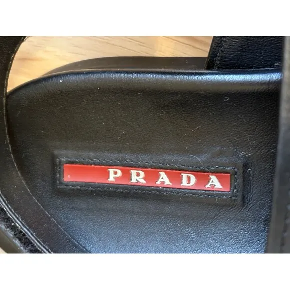 Vintage Prada Women’s Sandals Black Leather Straps Adjustable Slingback Size 39