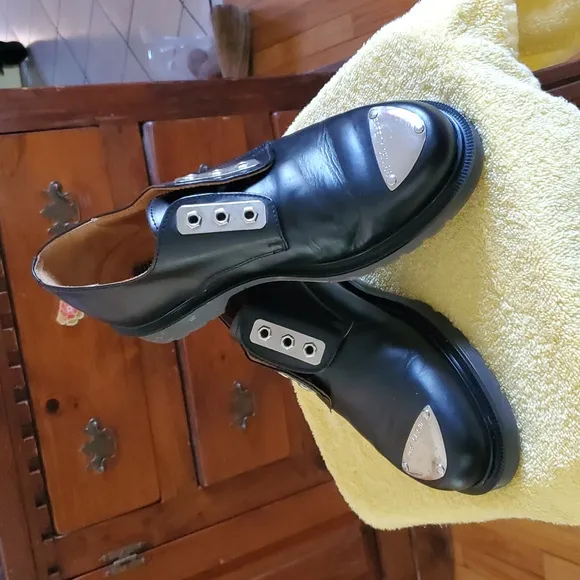 Vintage RUNNER Made In Italy Safety Toe Oxford Shoe Black Leather US Men's Sz 9