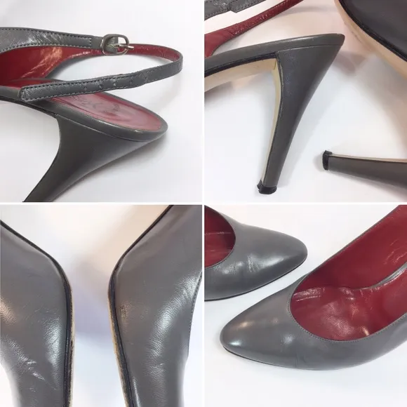 Vintage Saint Laurent YSL 1980’s Grey Leather Slingback Shoes