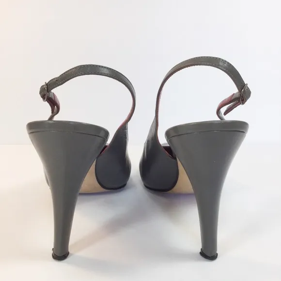 Vintage Saint Laurent YSL 1980’s Grey Leather Slingback Shoes