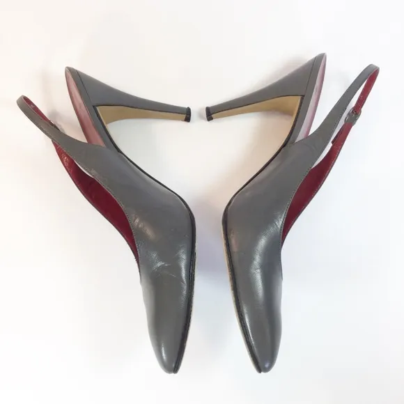 Vintage Saint Laurent YSL 1980’s Grey Leather Slingback Shoes