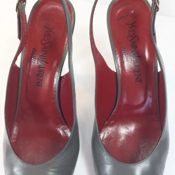 Vintage Saint Laurent YSL 1980’s Grey Leather Slingback Shoes