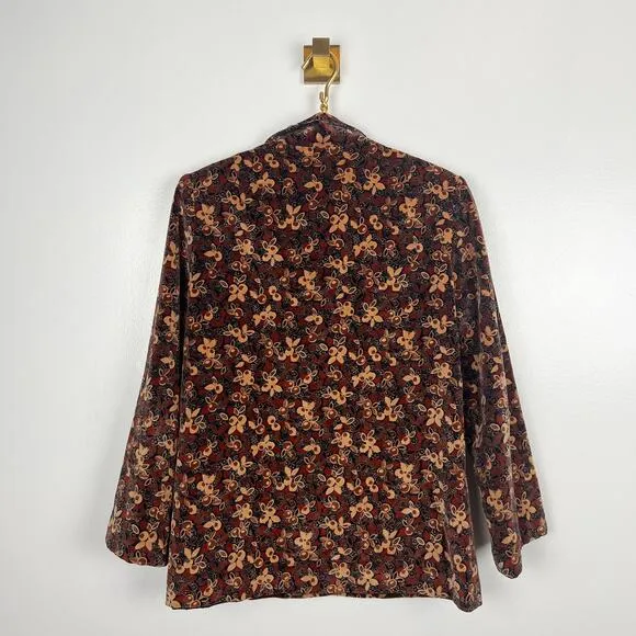 Vintage Suburban Separates Velvet Blazer Floral Brown Jacket Holiday Sz 10 M