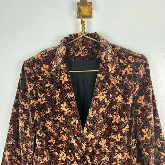Vintage Suburban Separates Velvet Blazer Floral Brown Jacket Holiday Sz 10 M