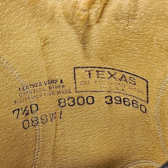 Vintage Texas Black Leather Western Cowboy Boots Men's 7.5 D