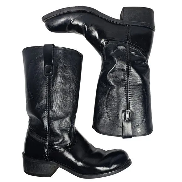 Vintage Texas Black Leather Western Cowboy Boots Men's 7.5 D