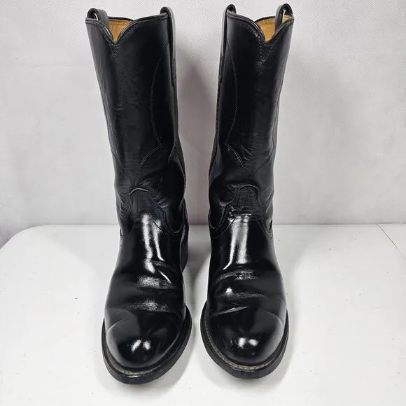 Vintage Texas Black Leather Western Cowboy Boots Men's 7.5 D