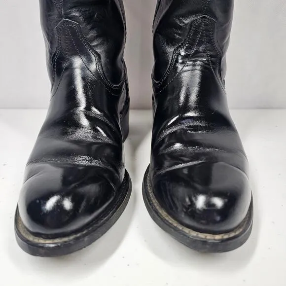 Vintage Texas Black Leather Western Cowboy Boots Men's 7.5 D