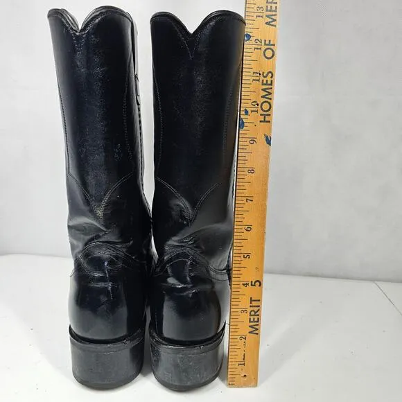 Vintage Texas Black Leather Western Cowboy Boots Men's 7.5 D