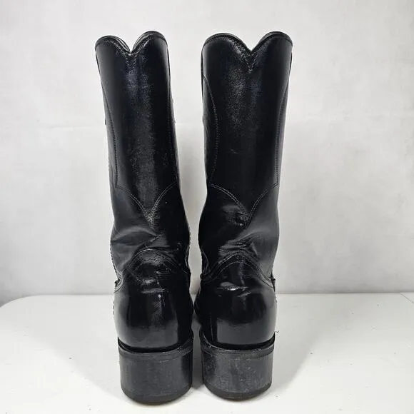 Vintage Texas Black Leather Western Cowboy Boots Men's 7.5 D